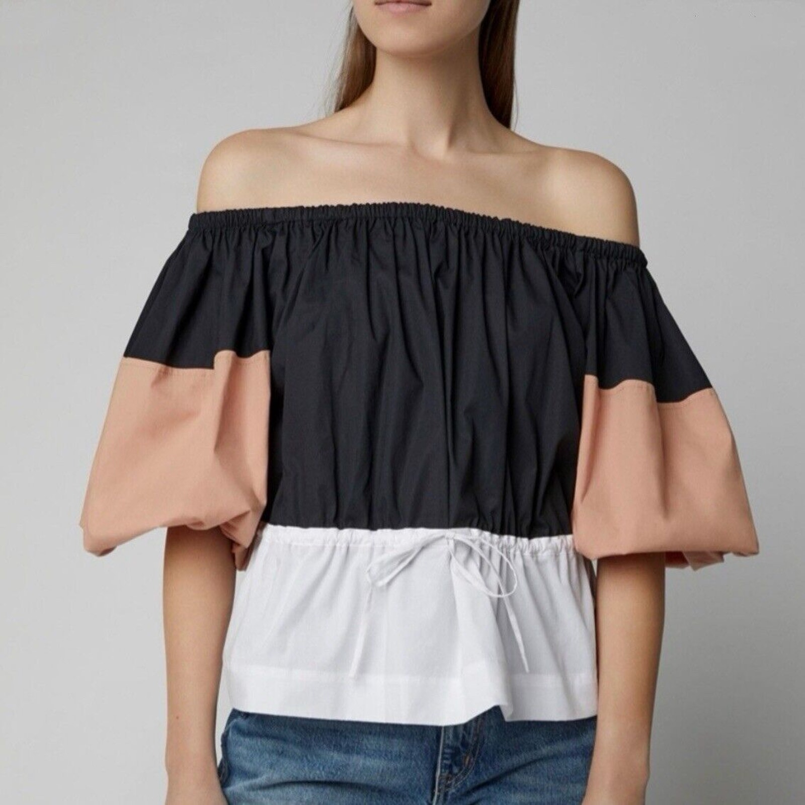 Staud Women’s Juillet Colourblock Off-The-Shoulder Peplum Top